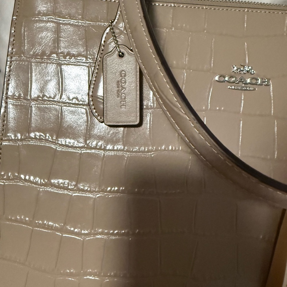 Coach Croc Embossed “Nina” Tan shoulder Bag! With Free Bag Scarf! NWT - Picture 6 of 8